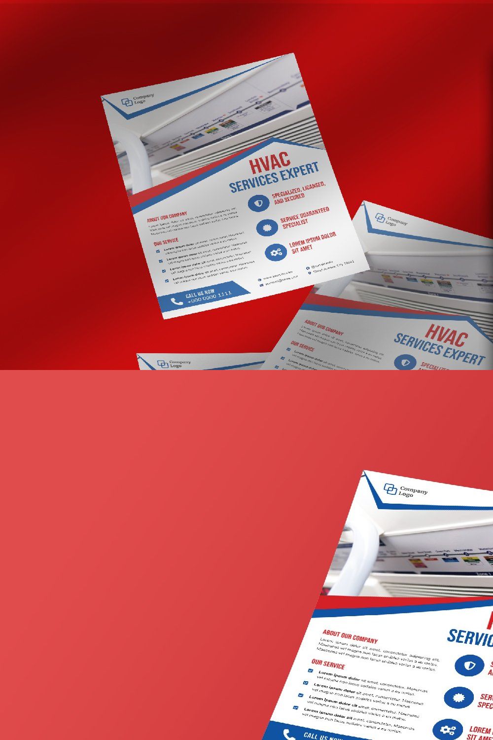 HVAC Service Flyer Brochure Template pinterest preview image.