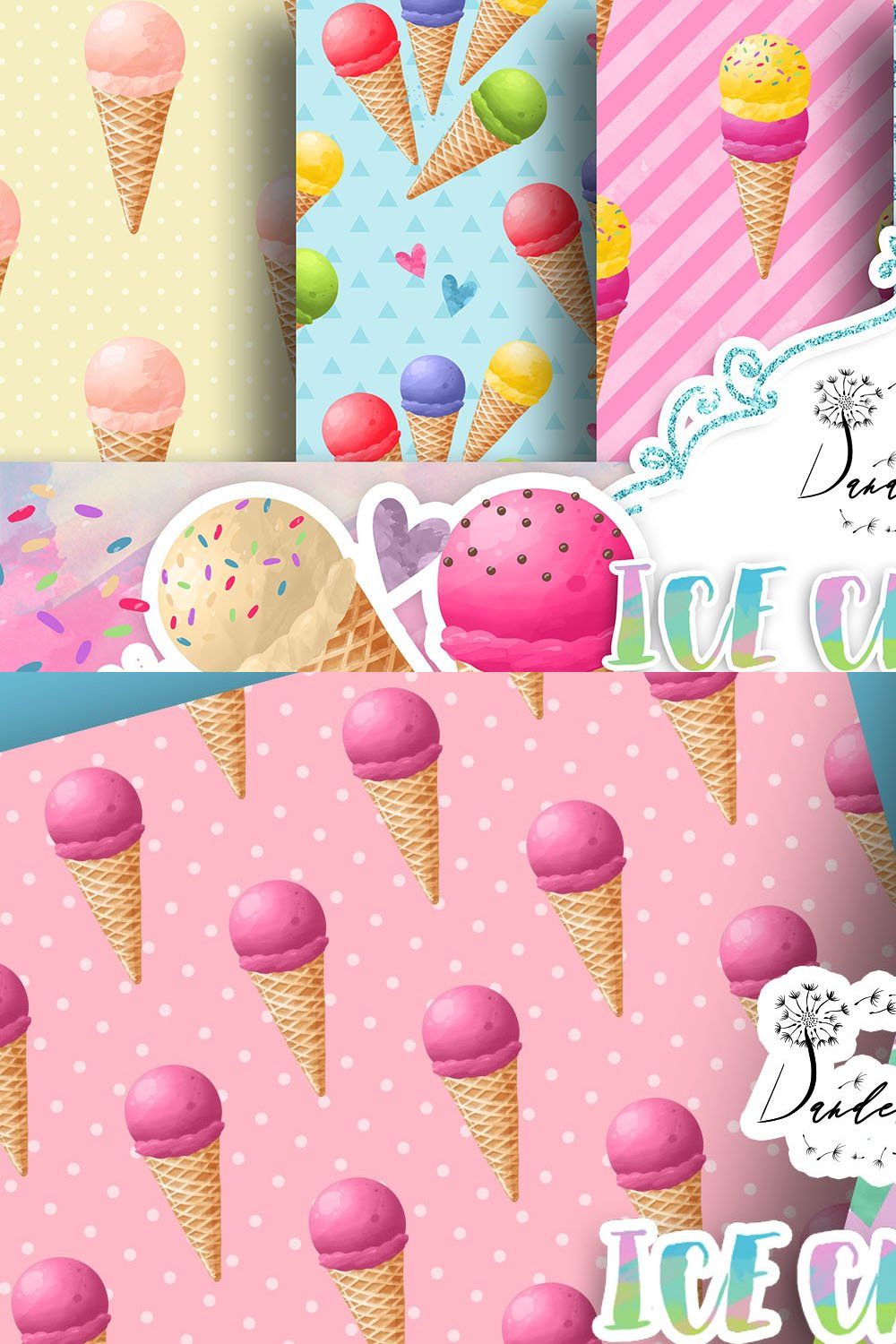 Ice Cream digital paper pack pinterest preview image.