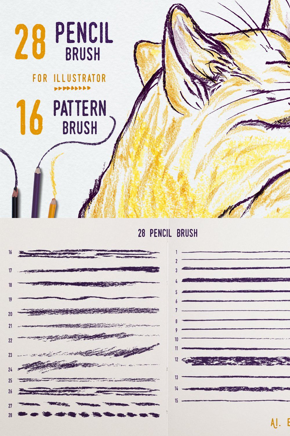 Illustrator Pencil Brushes pinterest preview image.