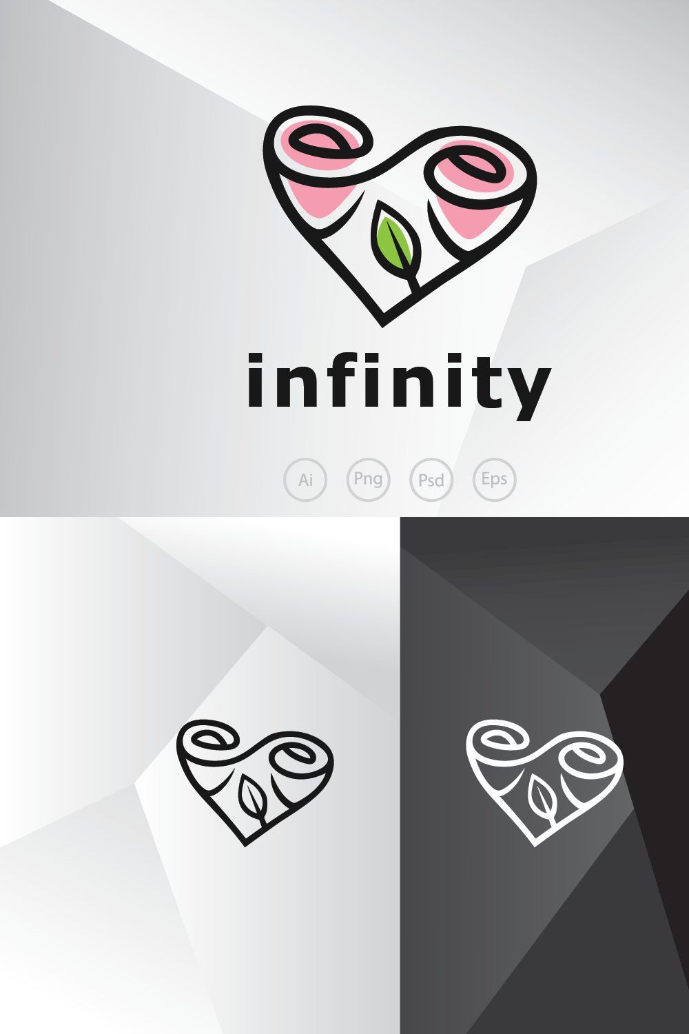 Infinite Love and Rose Logo Template pinterest preview image.