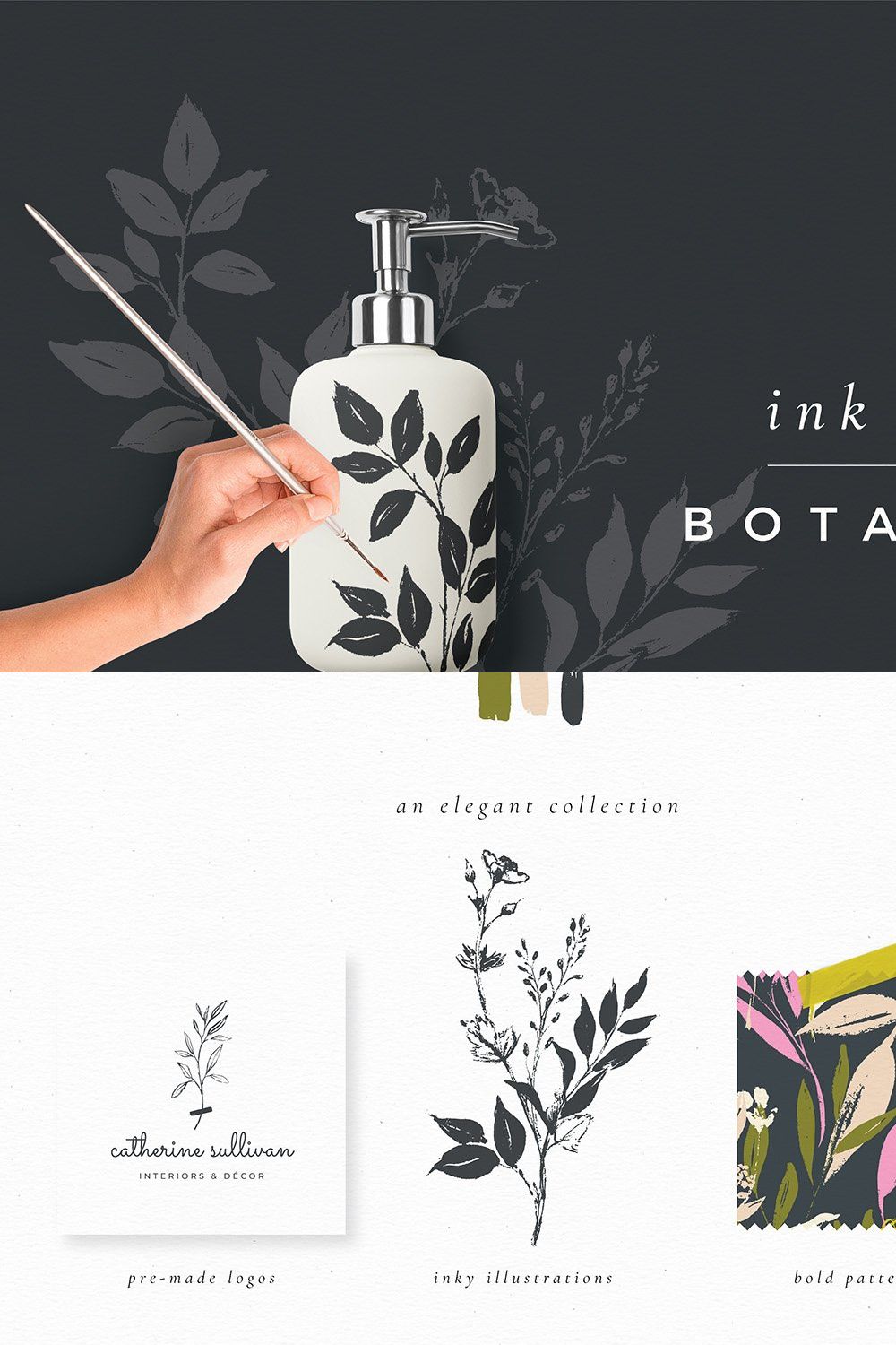 Ink botanicals, logos & patterns pinterest preview image.