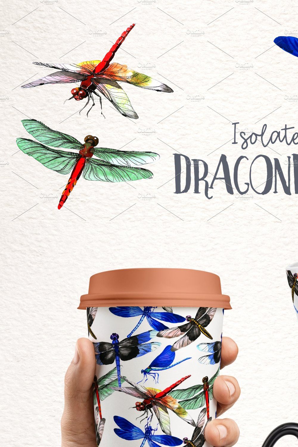 Insect dragonfly PNG watercolor set pinterest preview image.