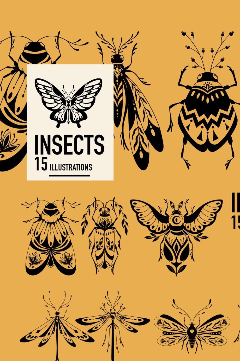 Insects. Graphic clipart + patterns. pinterest preview image.