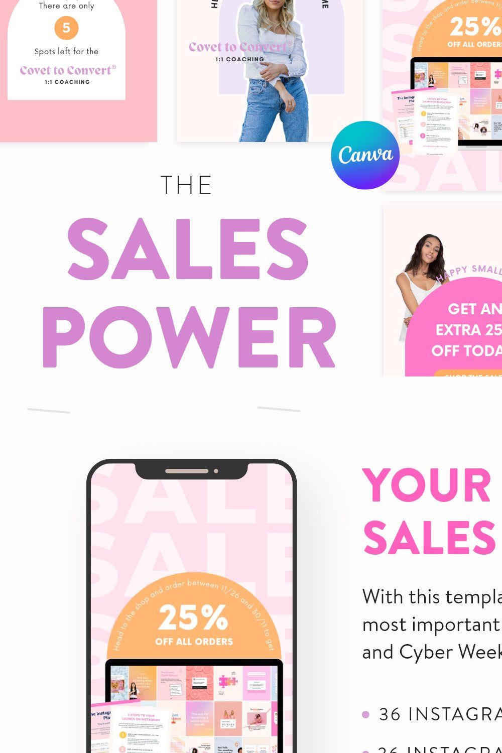Instagram Sales Power Template Kit pinterest preview image.