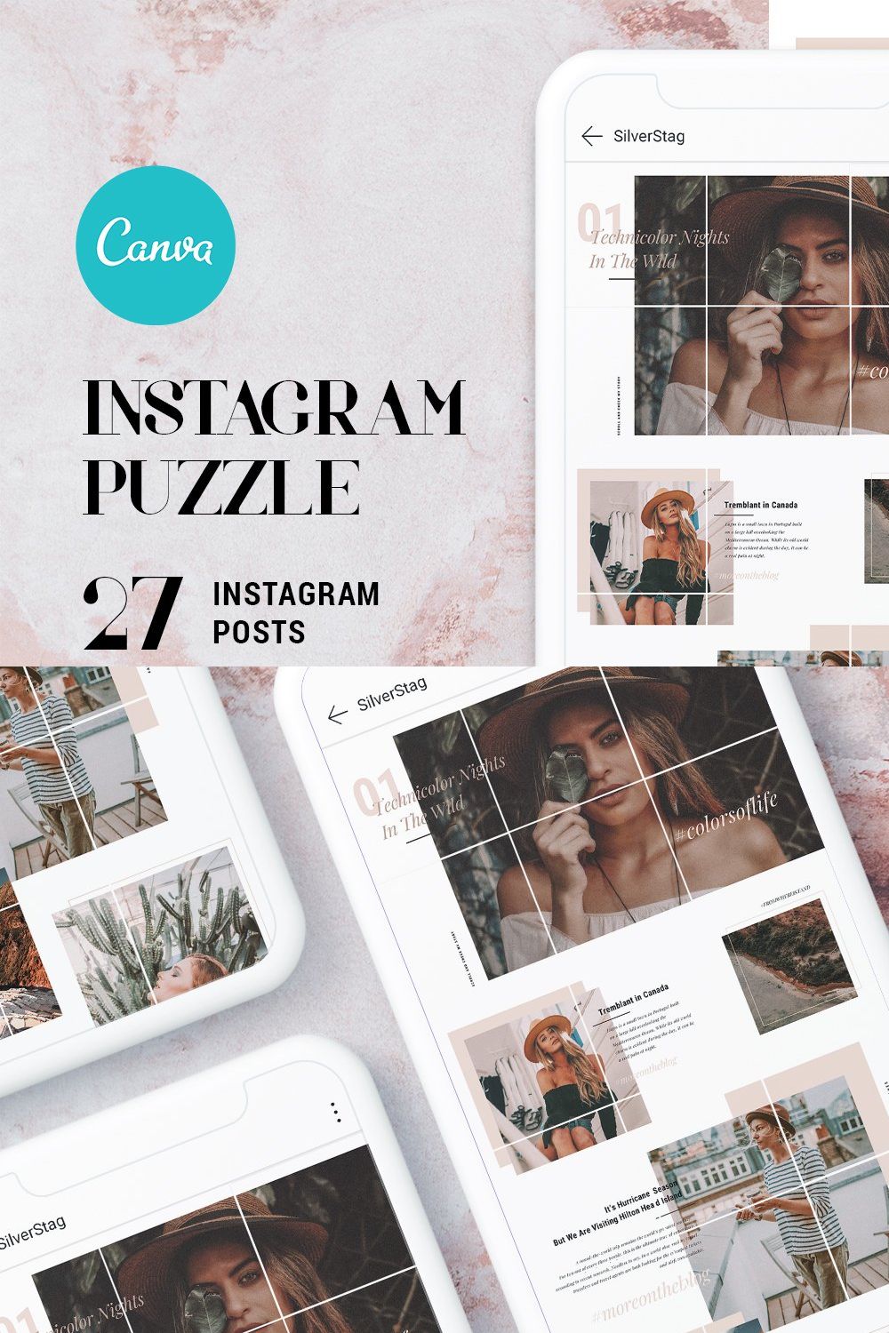 #InstaGrid 1.0 Canva Puzzle Template pinterest preview image.