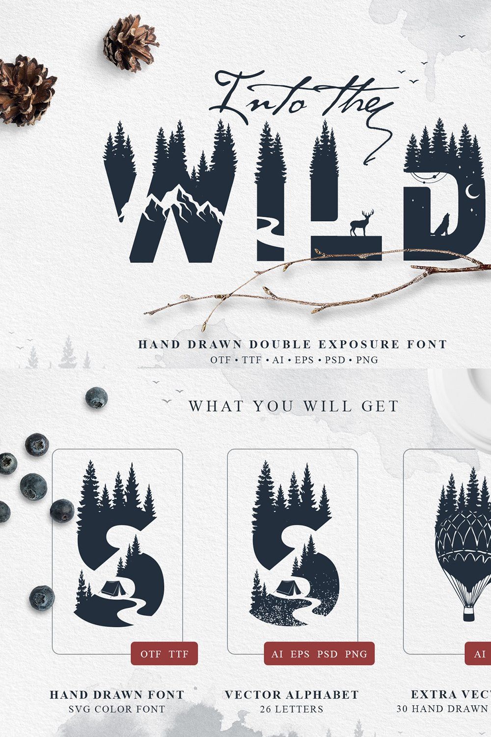 Into The Wild. Double Exposure Font pinterest preview image.