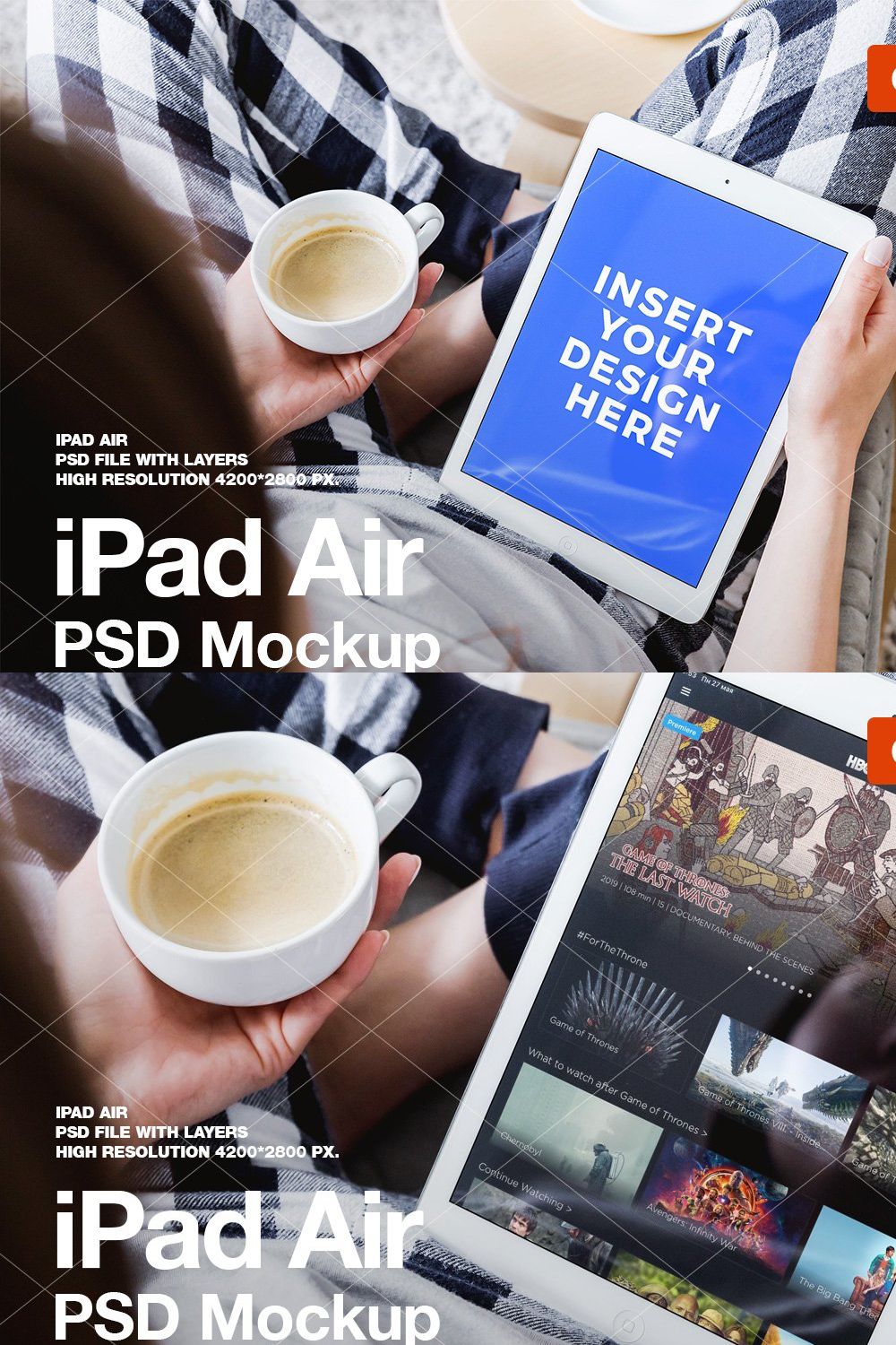 iPad Air PSD Mockup pinterest preview image.