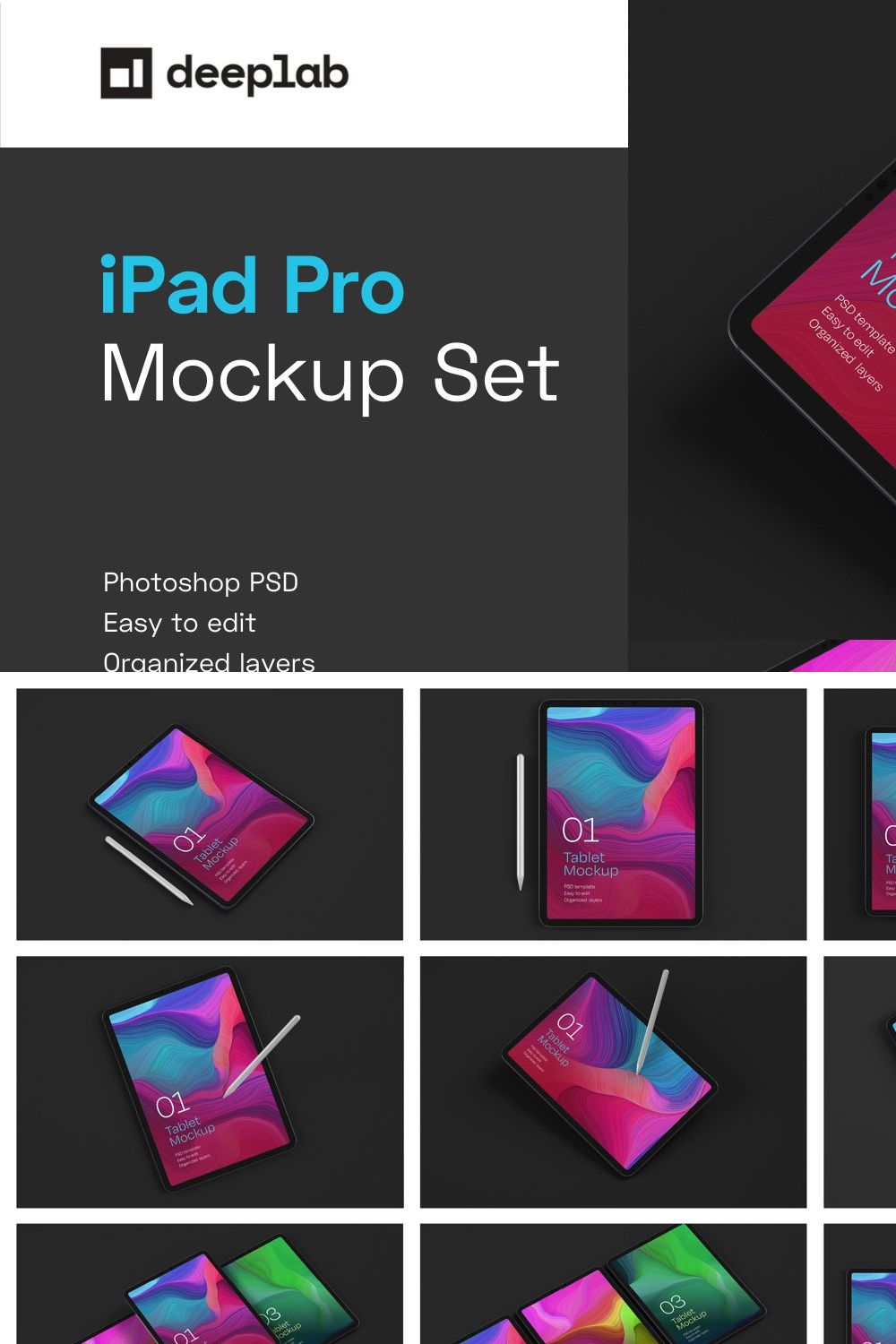 iPad Pro Mockup Set | Tablet Screen pinterest preview image.