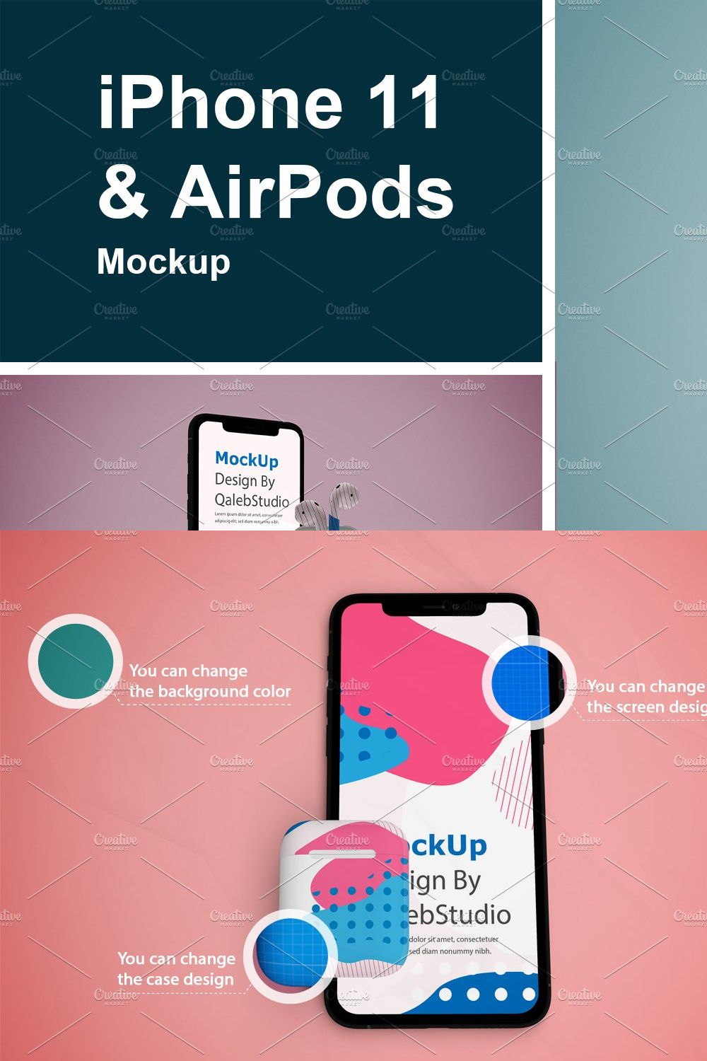 iPhone 11 & AirPods Mockup pinterest preview image.