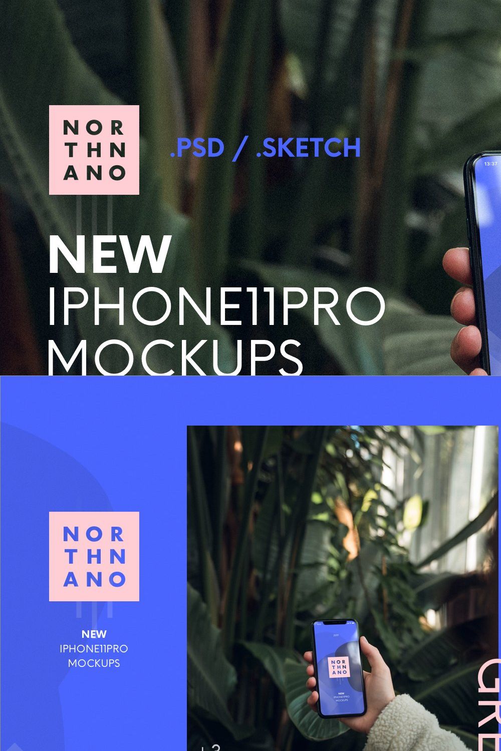 iPhone 11 Pro PSD/SKETCH Mockups pinterest preview image.