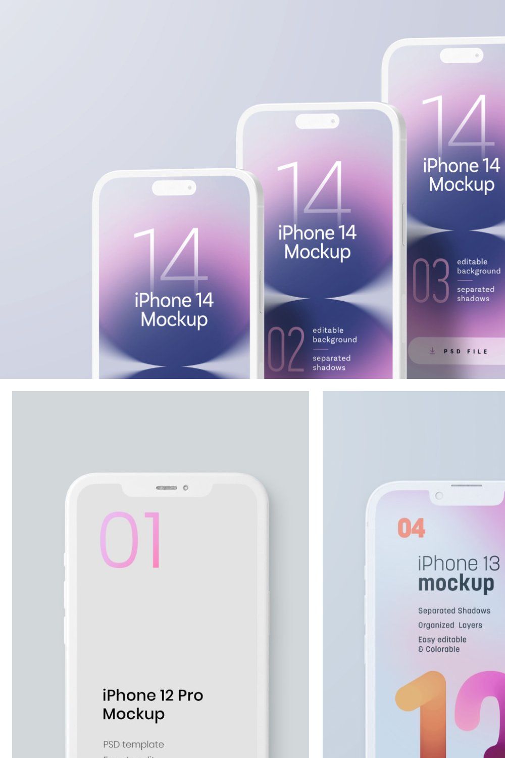 iPhone 12, 13, 14 Pro Clay Mockup pinterest preview image.