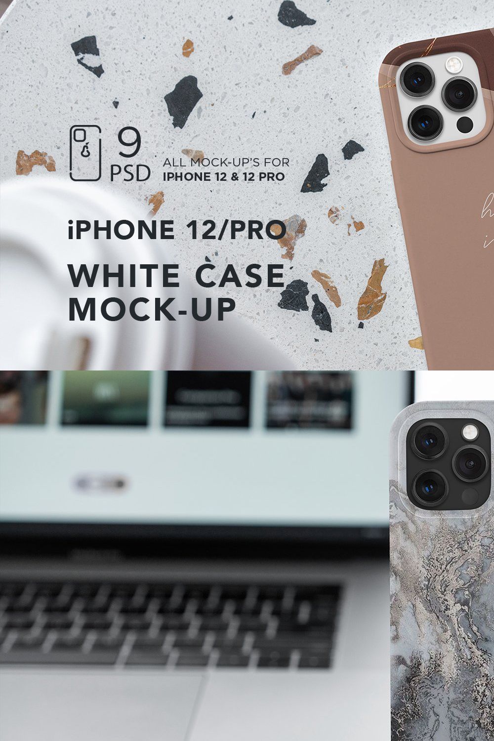 iPhone 12/Pro White Case Mock-Up's pinterest preview image.