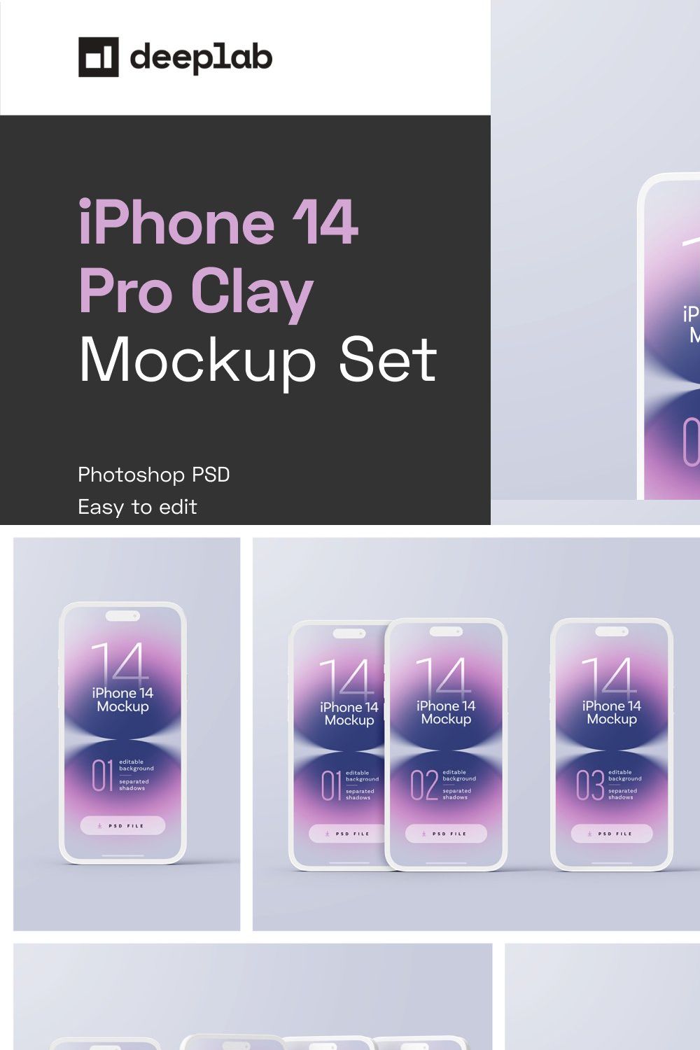 iPhone 14 Pro Clay Mockup Set pinterest preview image.