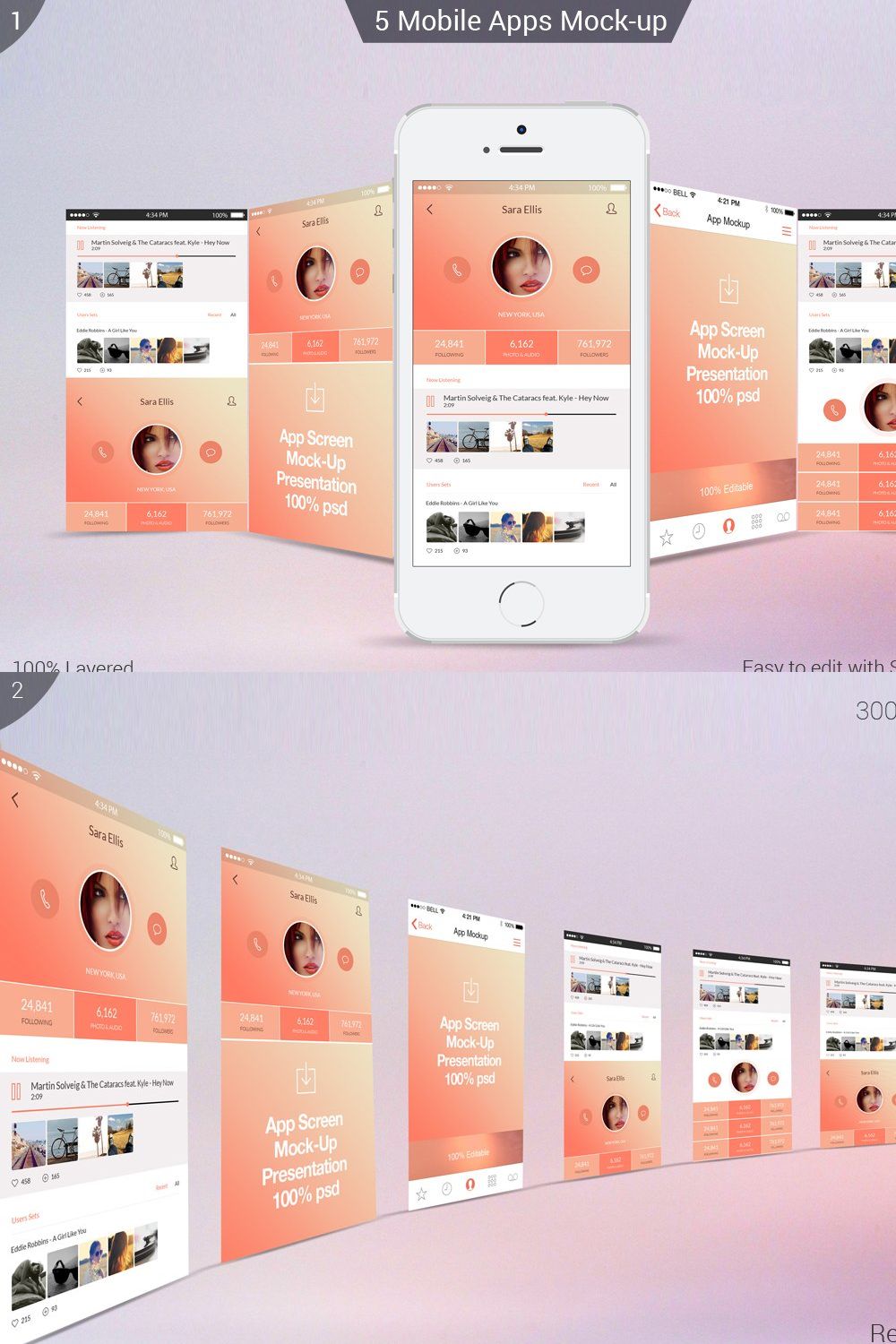 iPhone apps Mock-ups pinterest preview image.
