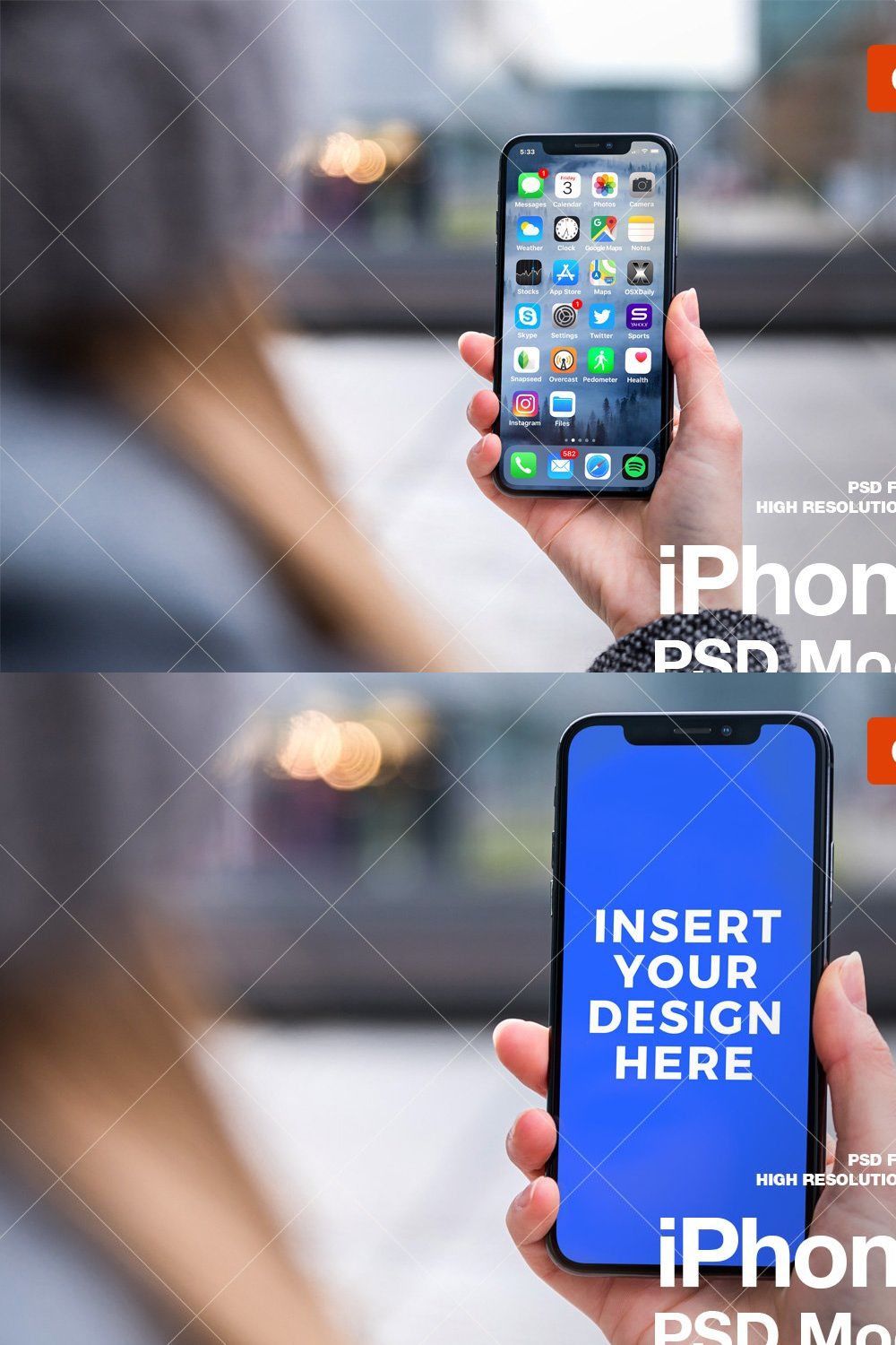 iPhone X PSD Mockup pinterest preview image.