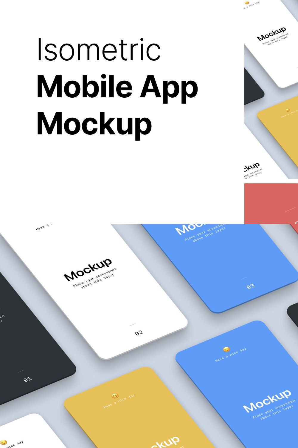 Isometric Mobile App Mockup pinterest preview image.