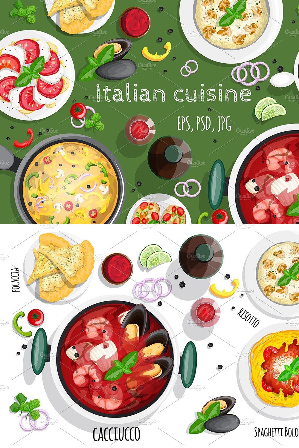 Italian cuisine. Vector collection pinterest preview image.