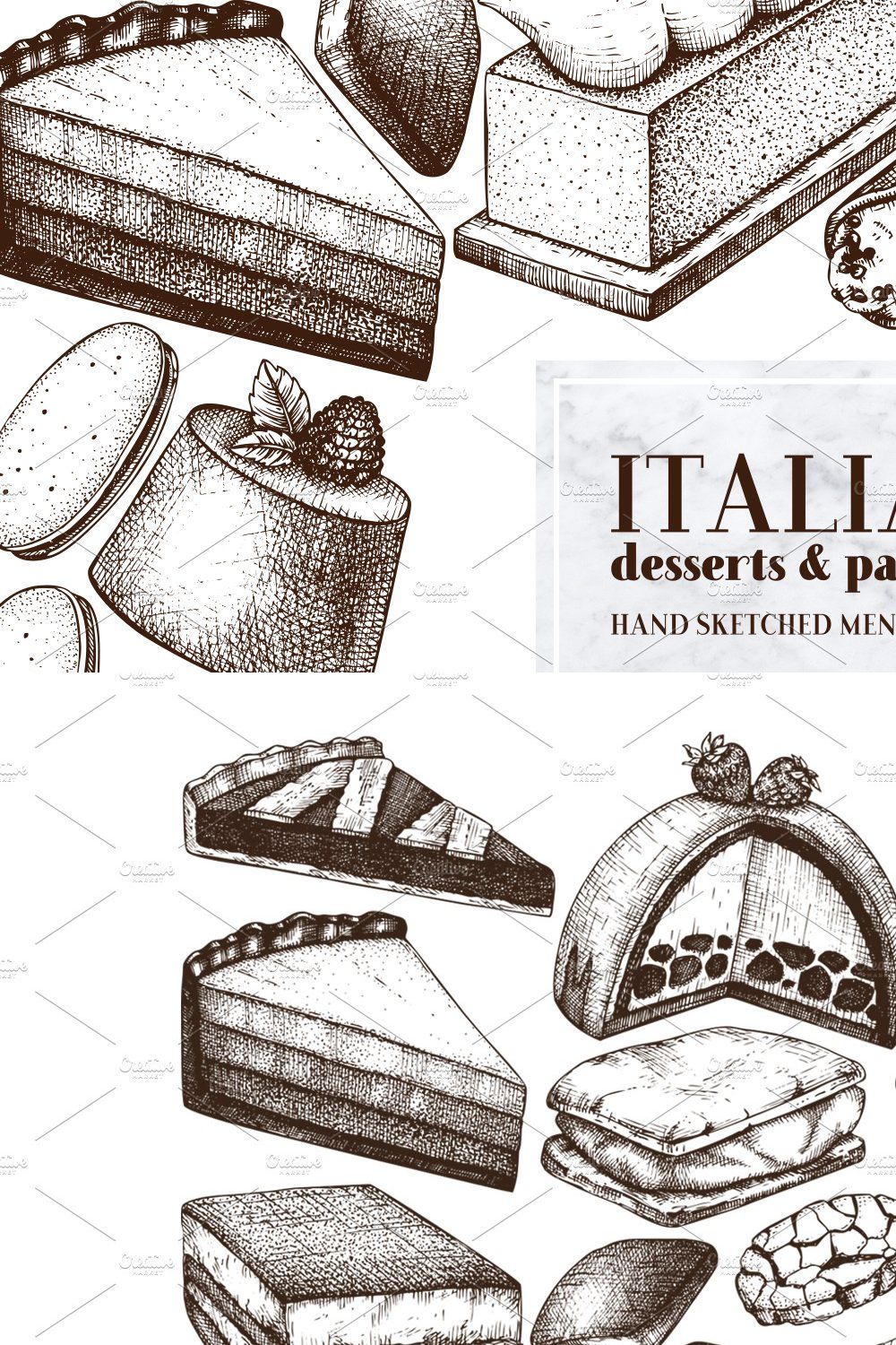 Italian Desserts. Pastries Sketches pinterest preview image.