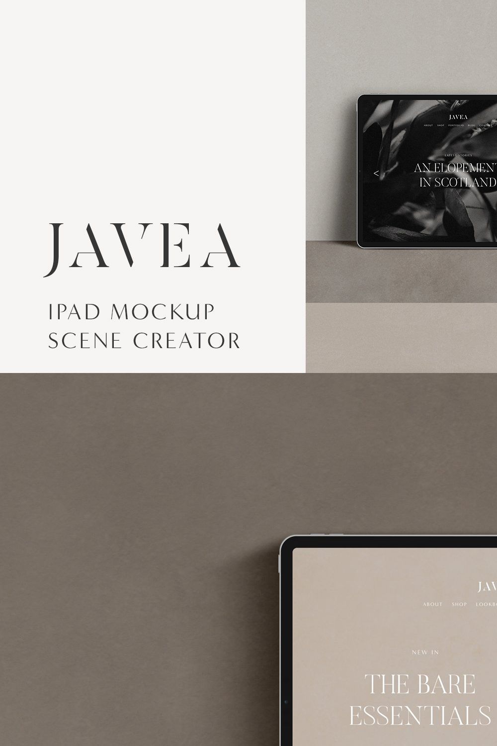 Javea iPad Pro Mockup Scene Creator pinterest preview image.