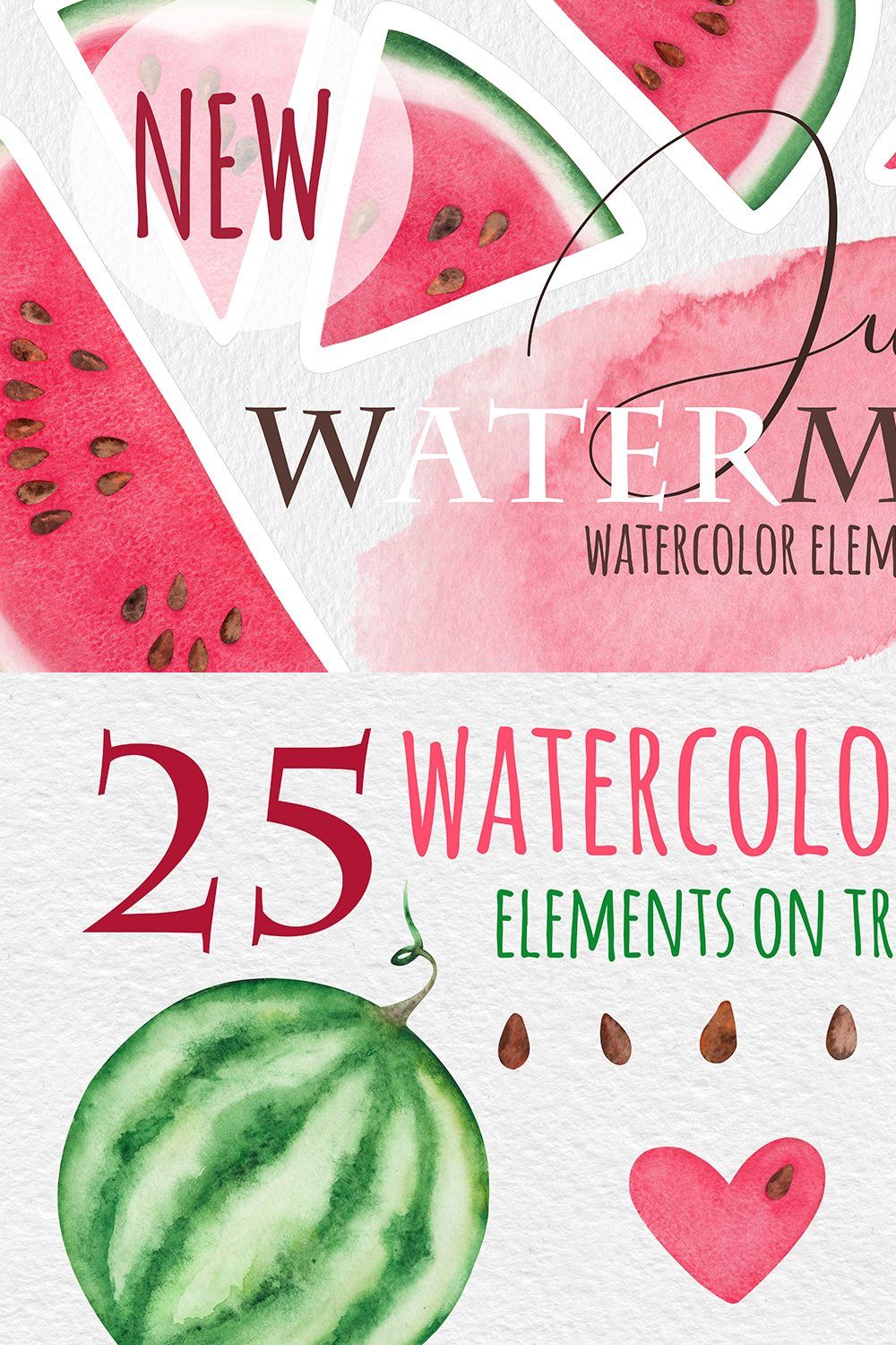 Juicy WATERMELON watercolor set pinterest preview image.
