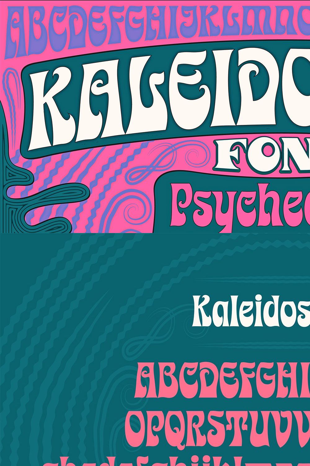 Kaleidoscope Psychedelic Font pinterest preview image.