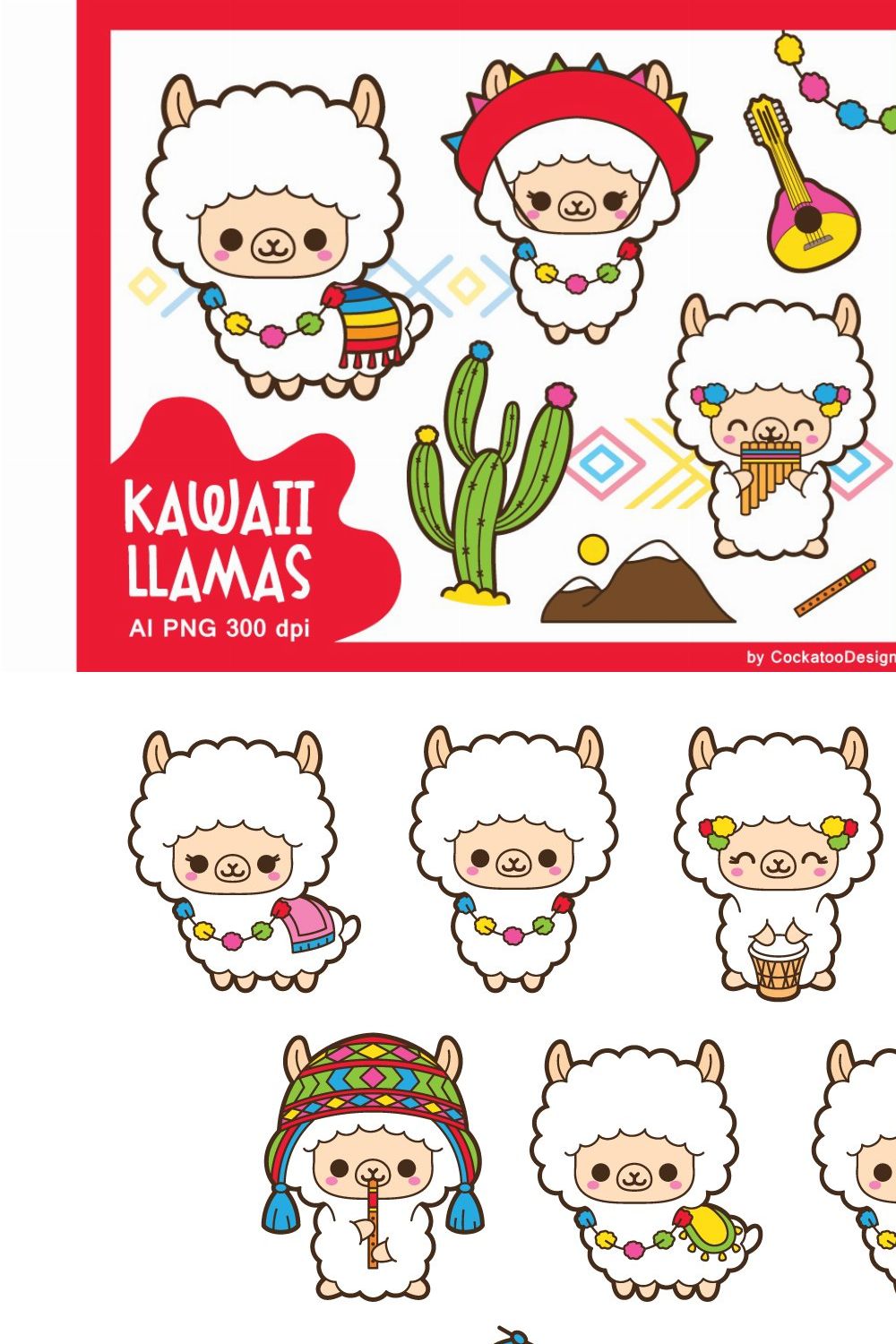 Kawaii llamas pinterest preview image.