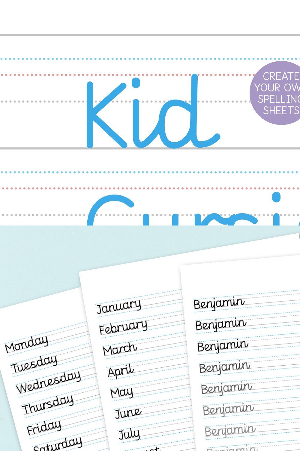 KID CURSIVE | school & teacher font pinterest preview image.