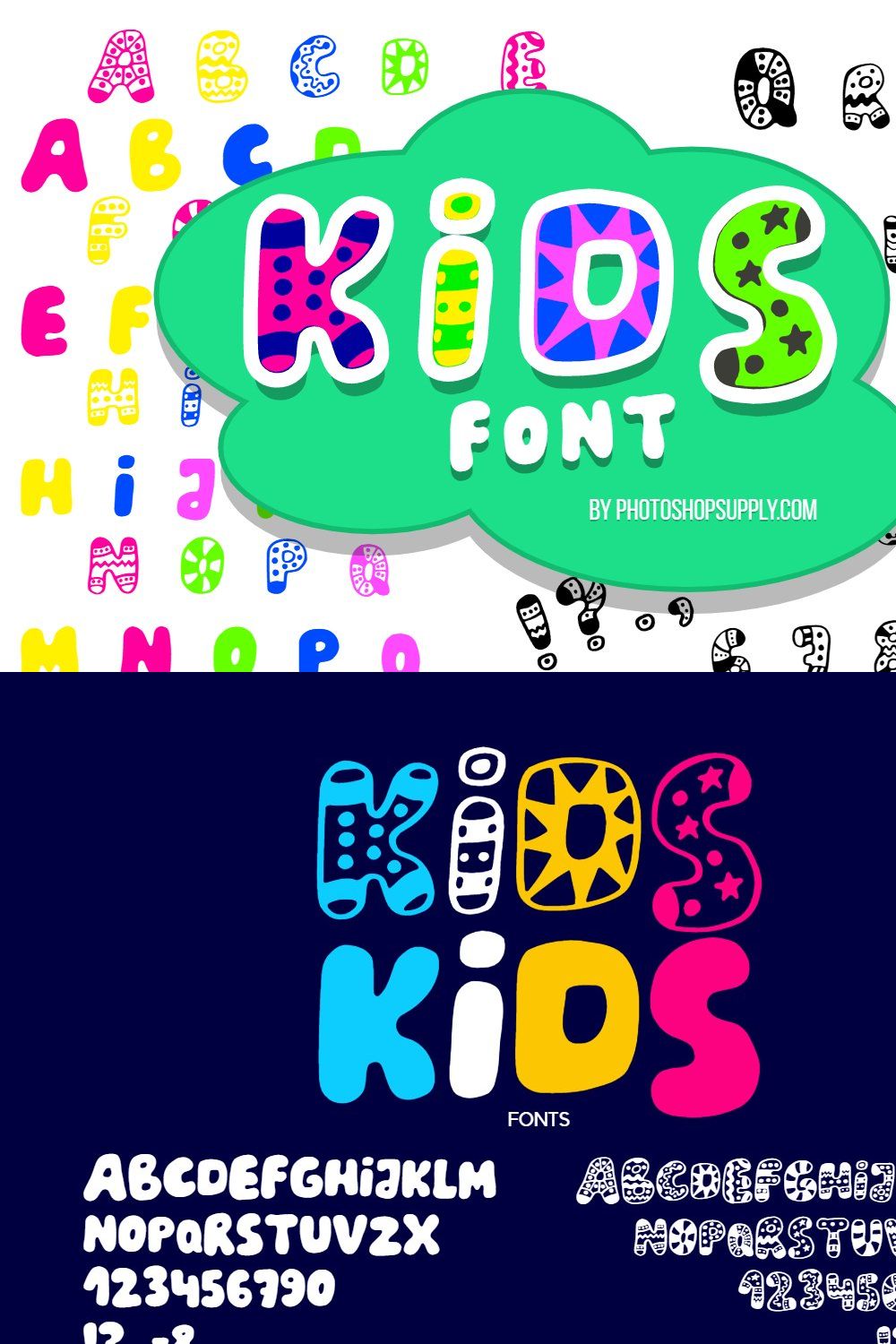 Kids Font pinterest preview image.