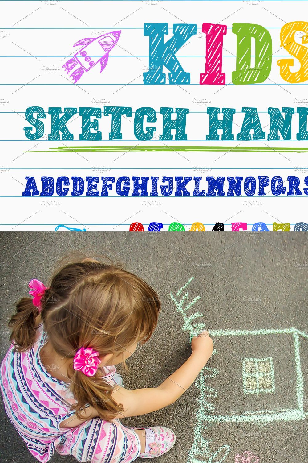 Kids Sketch Hand Font pinterest preview image.