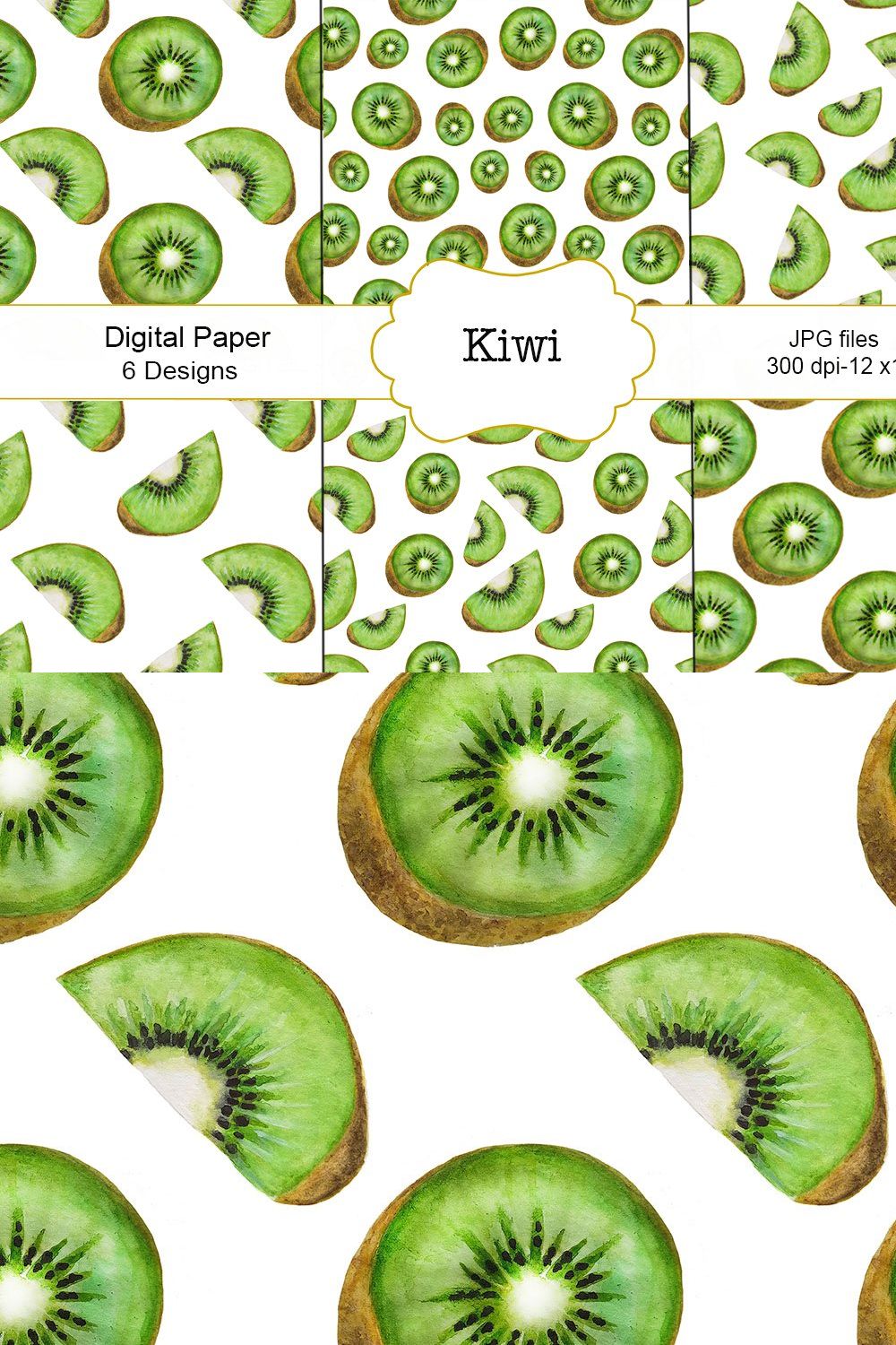 Kiwi fruit pattern Watercolor pinterest preview image.