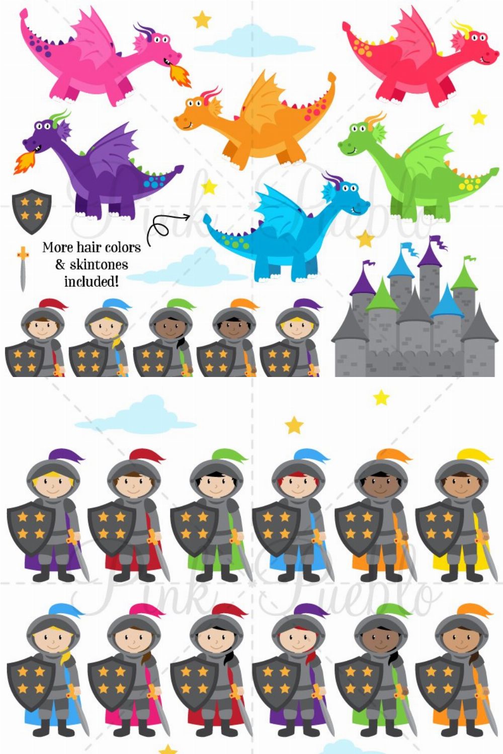 Knights & Dragons Clipart & Vectors pinterest preview image.