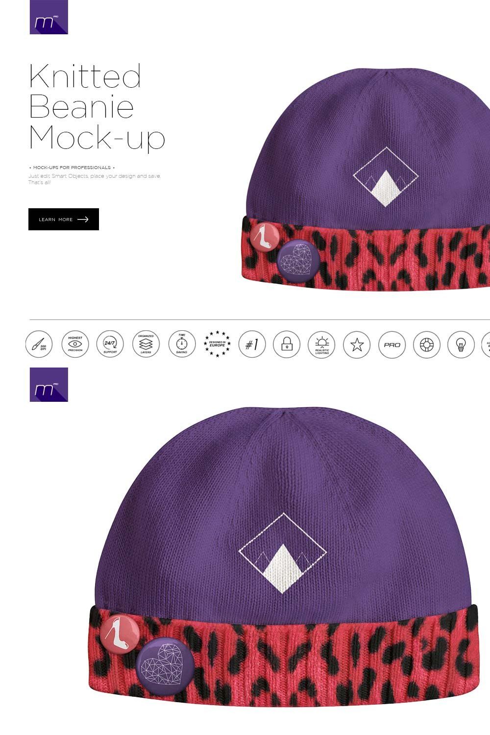 Knitted Beanie Mock-up pinterest preview image.
