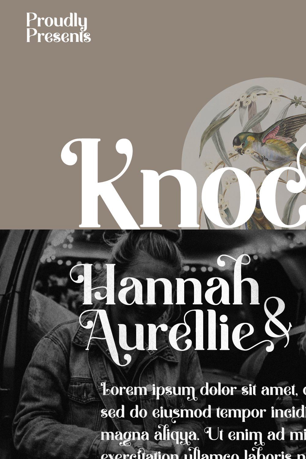 Knocker | Modern Serif with swash pinterest preview image.
