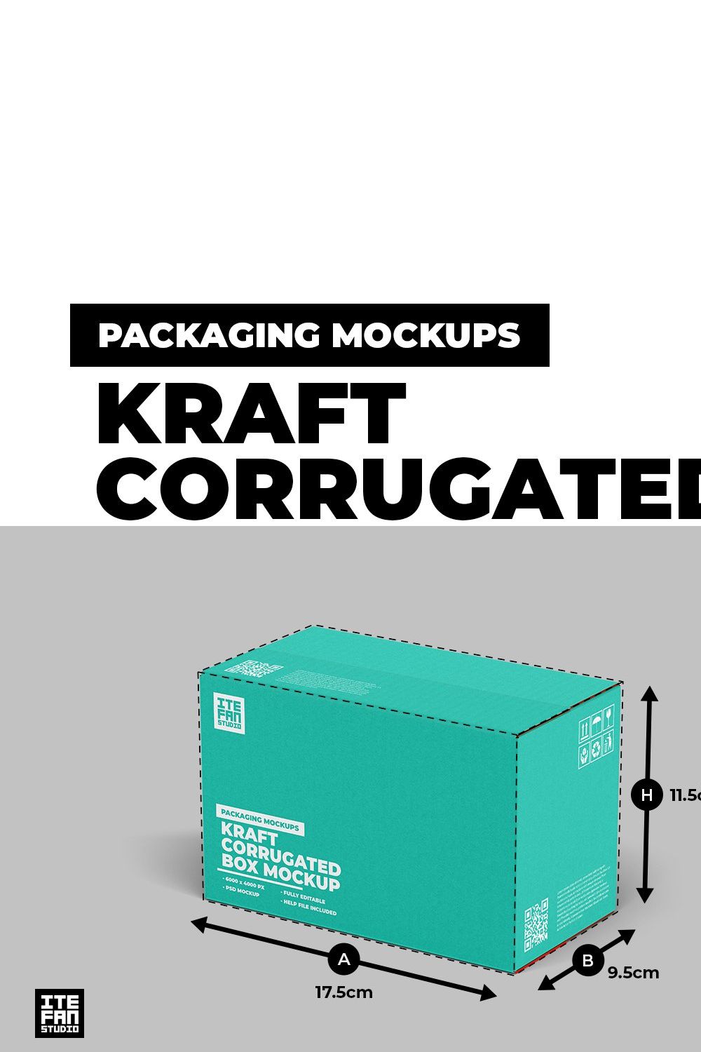 Kraft Corrugated Box Mockup pinterest preview image.