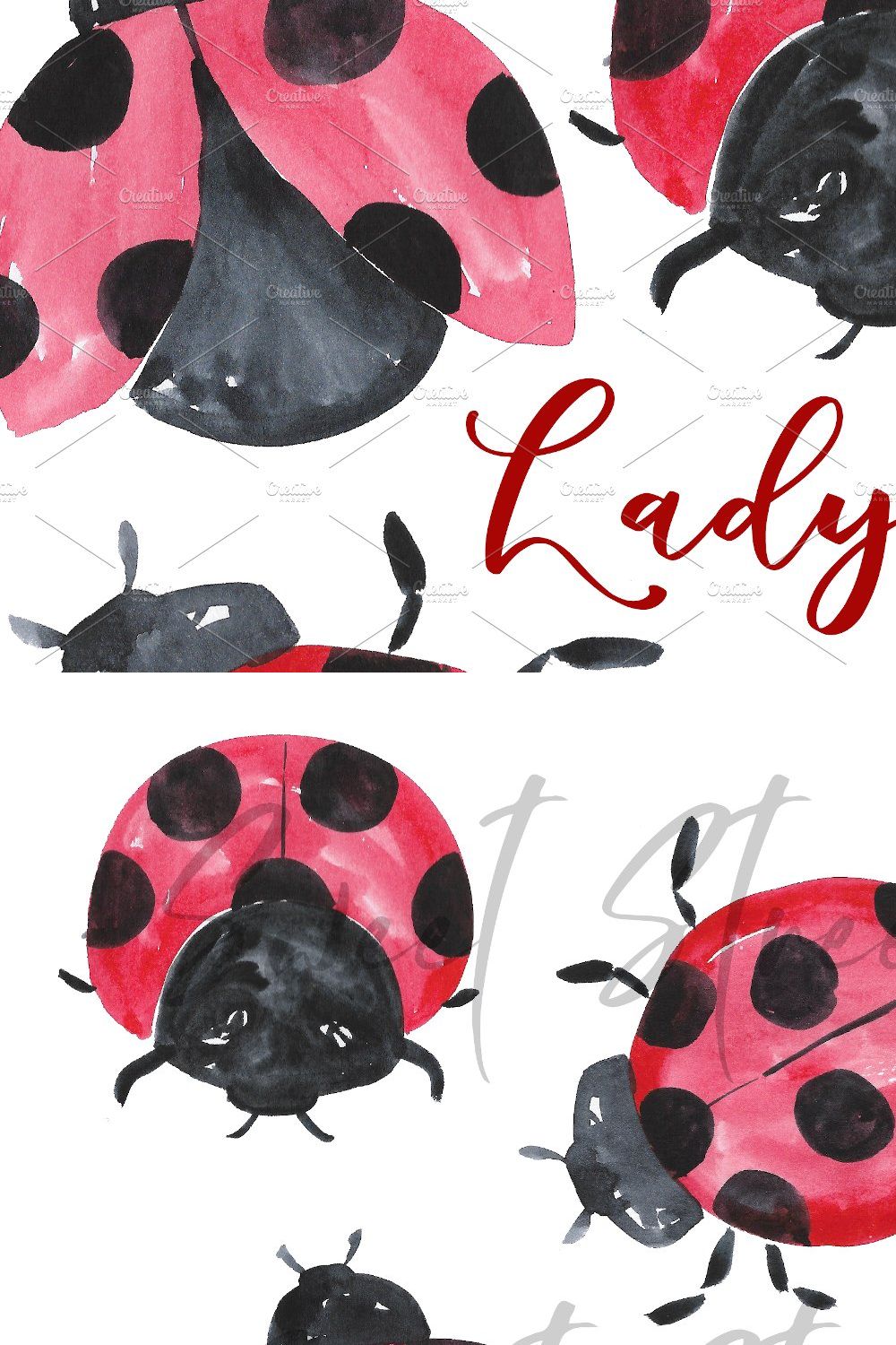 Lady Bug Watercolor Clipart pinterest preview image.