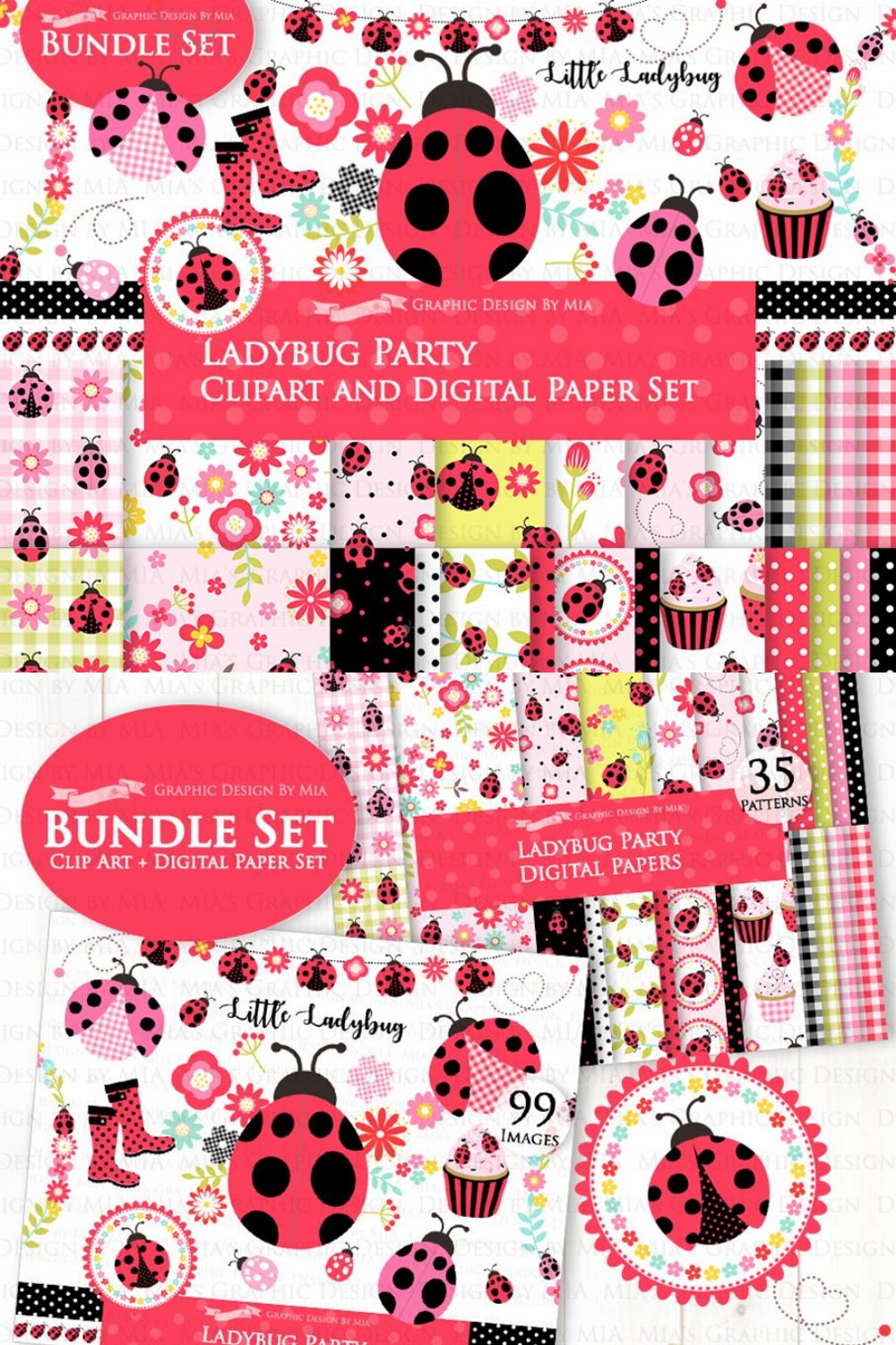Ladybug Party Red,Pink pinterest preview image.