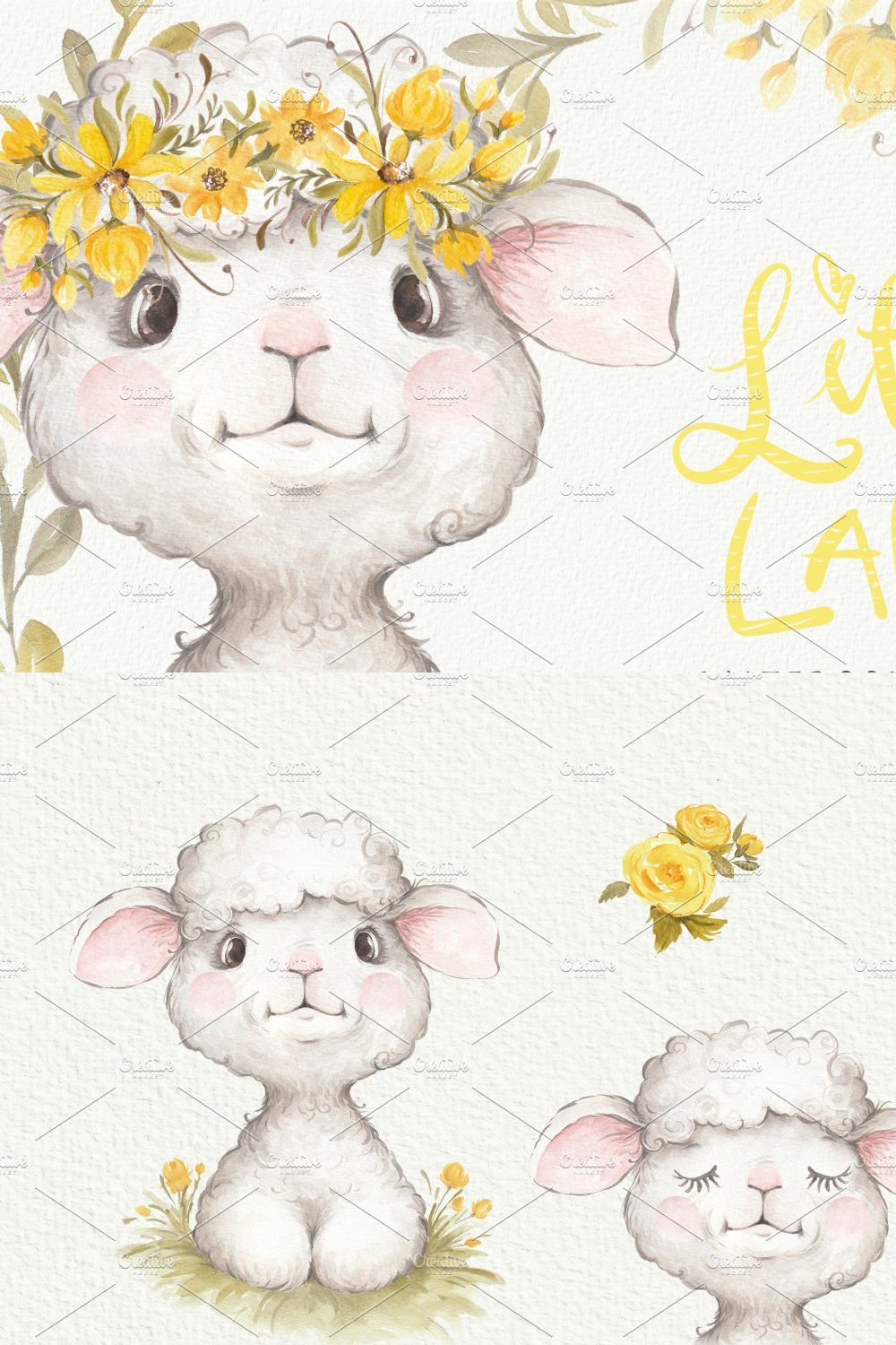 Lamb clipart watercolor pinterest preview image.