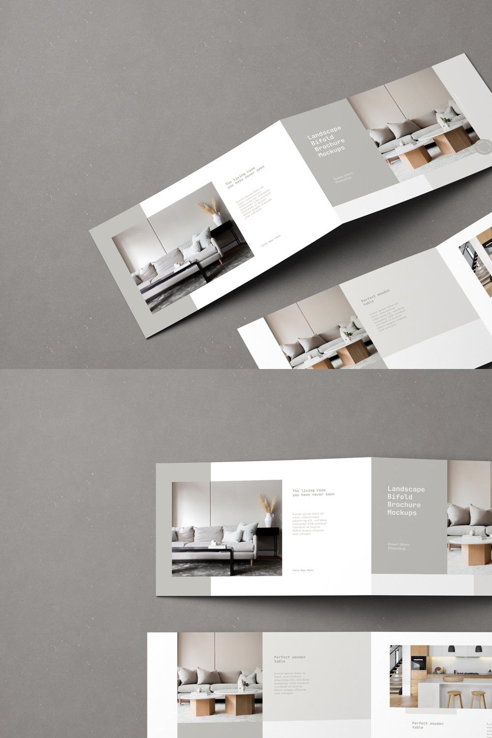 Landscape Bifold Brochure Mockups pinterest preview image.