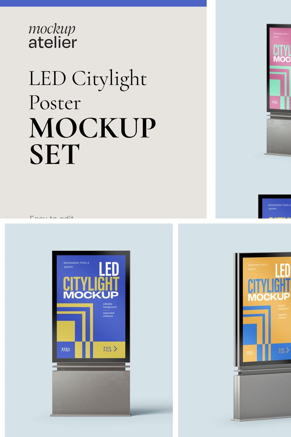 LED Citylight Poster Mockup Set pinterest preview image.