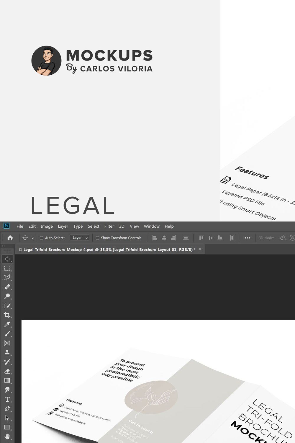 Legal Trifold Brochure Mockup – Open pinterest preview image.