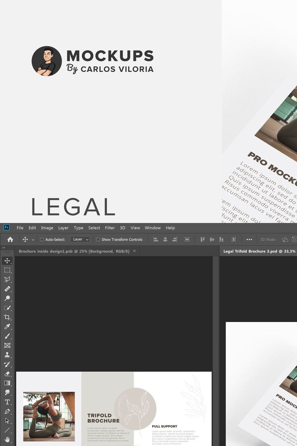 Legal Trifold Brochure Mockup – Open pinterest preview image.