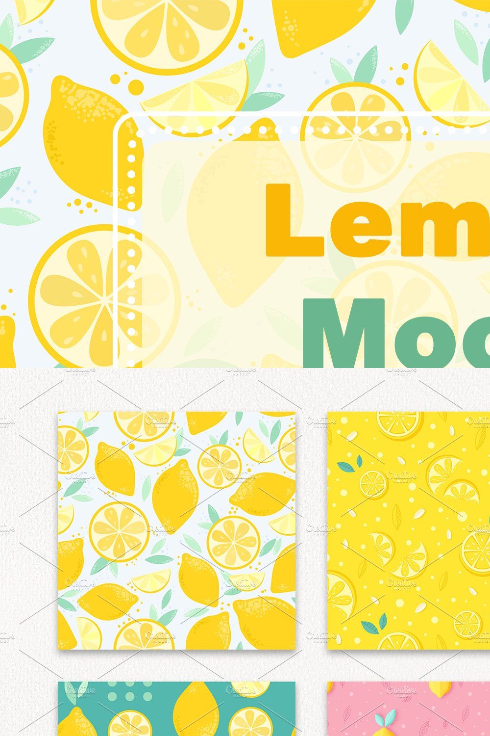 Lemon Mood seamless patterns pinterest preview image.