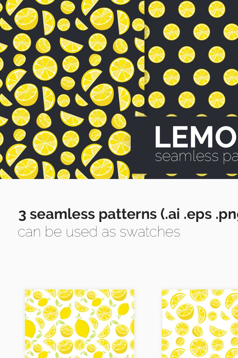 Lemons Seamless Patterns pinterest preview image.