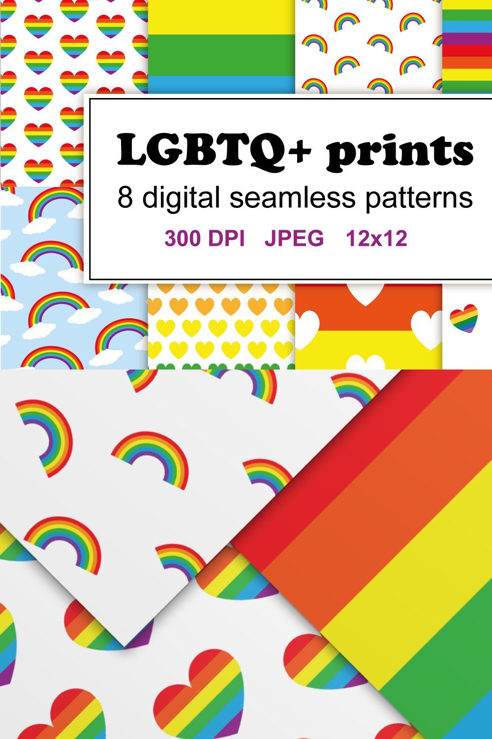 LGBTQ+ seamless patterns set pinterest preview image.