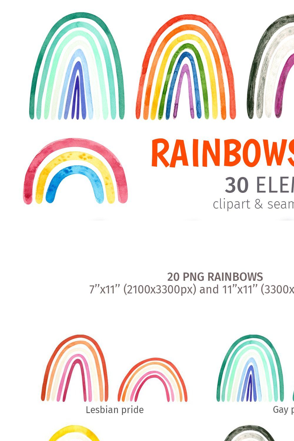 LGBTQIA Rainbow Clipart and Pattern pinterest preview image.
