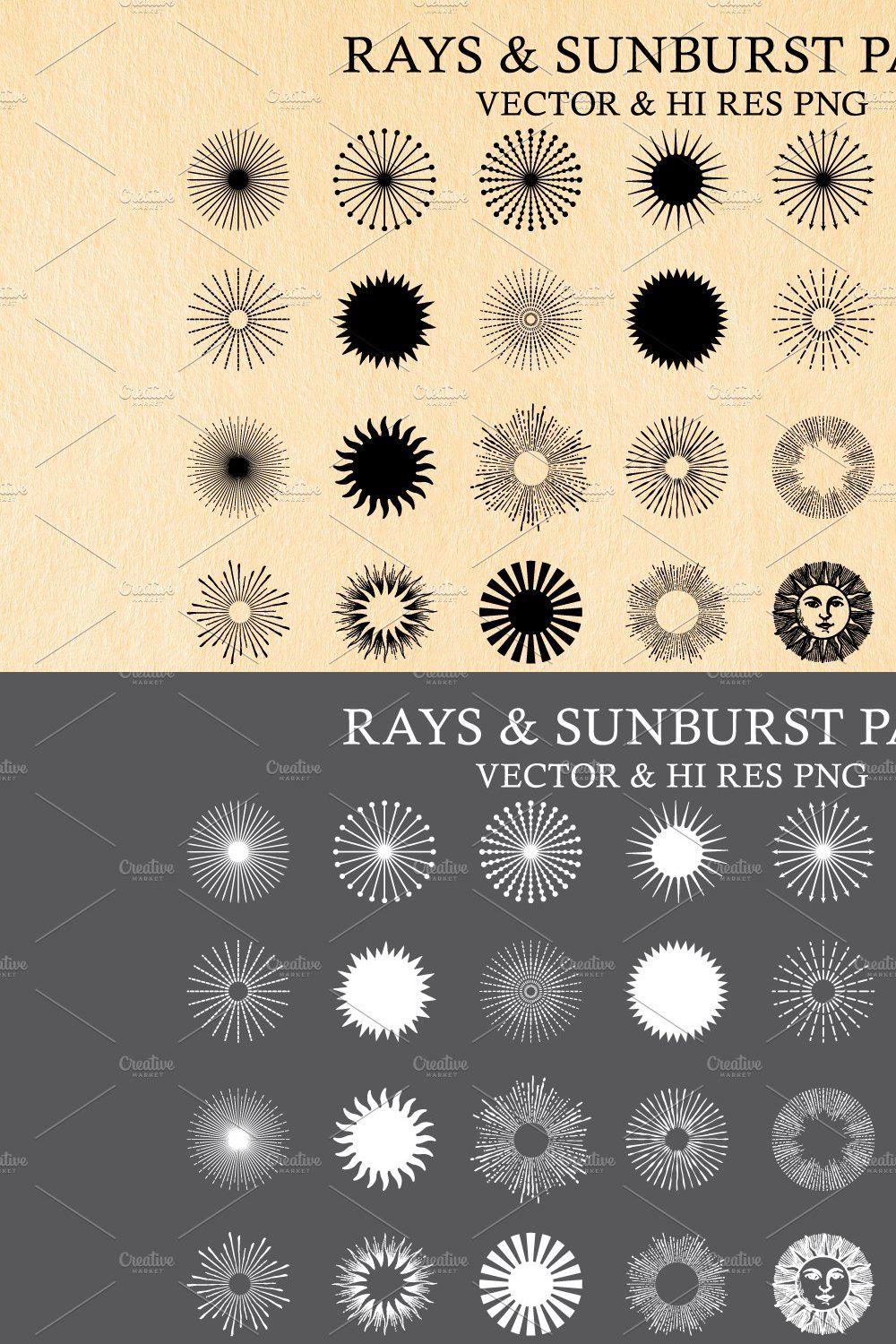 Light Rays & Sunburst Vector Pack pinterest preview image.
