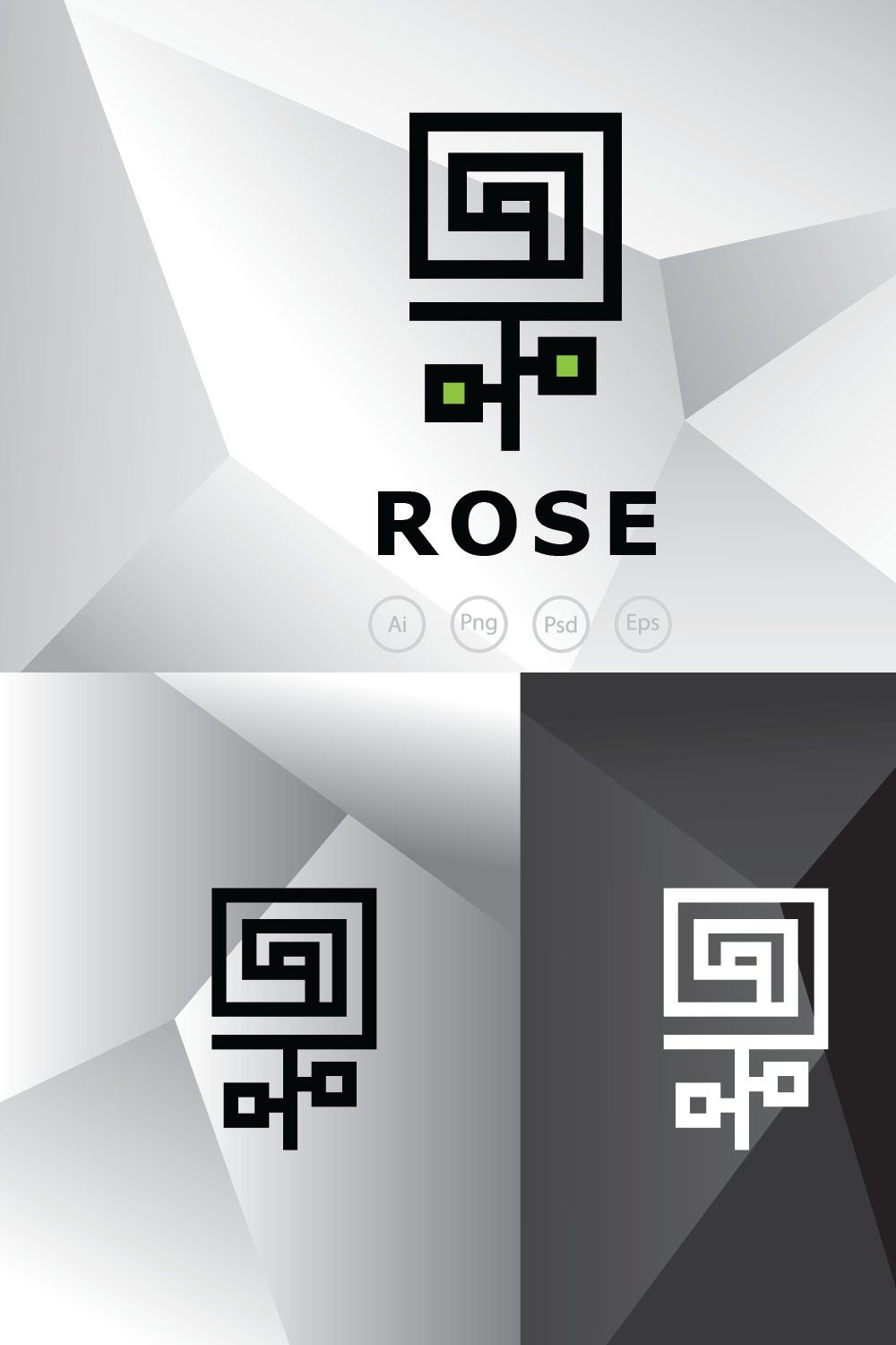 Line Square Rose Logo Template pinterest preview image.