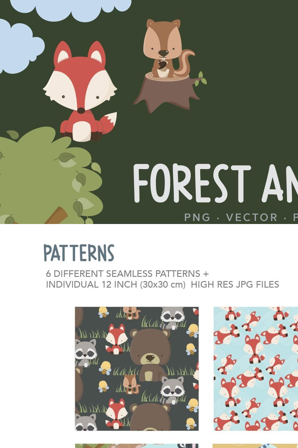 Little Forest Animals & Patterns pinterest preview image.
