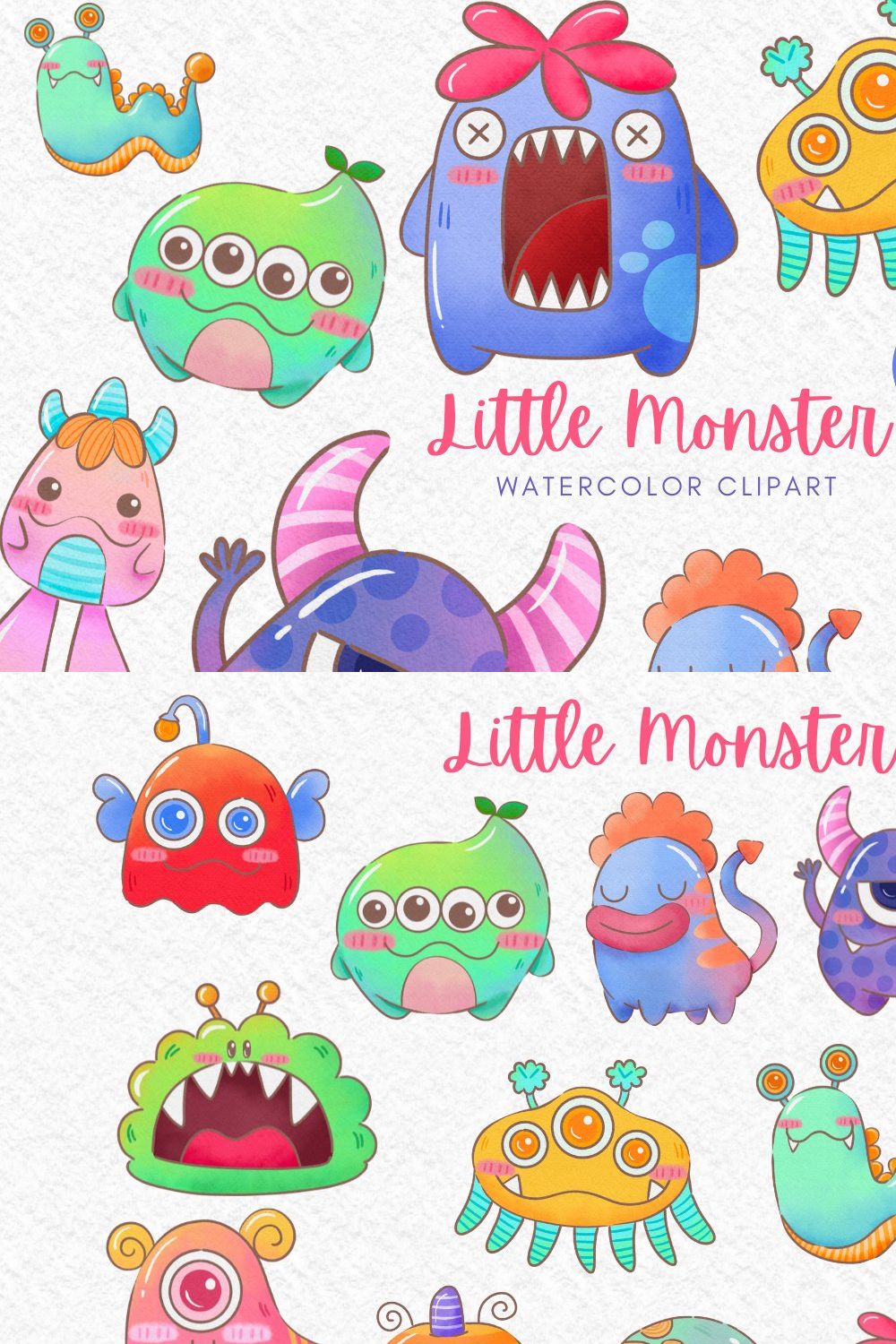 Little Monster watercolor clipart pinterest preview image.