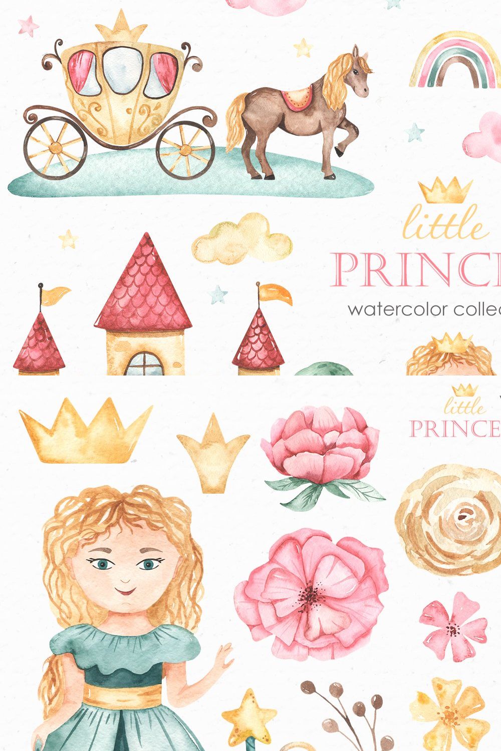 Little princess watercolor pinterest preview image.